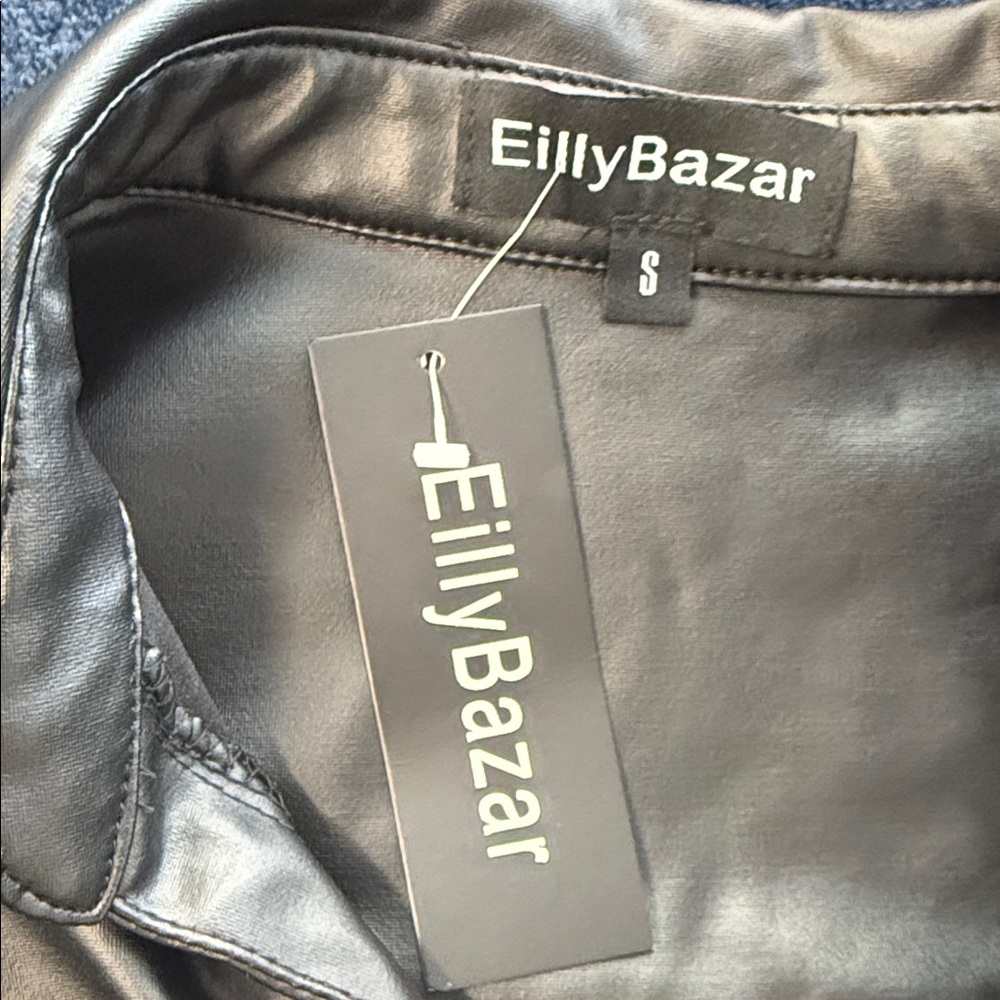 EllyBazar Black Satin Wrap Dress - Picture 5 of 5